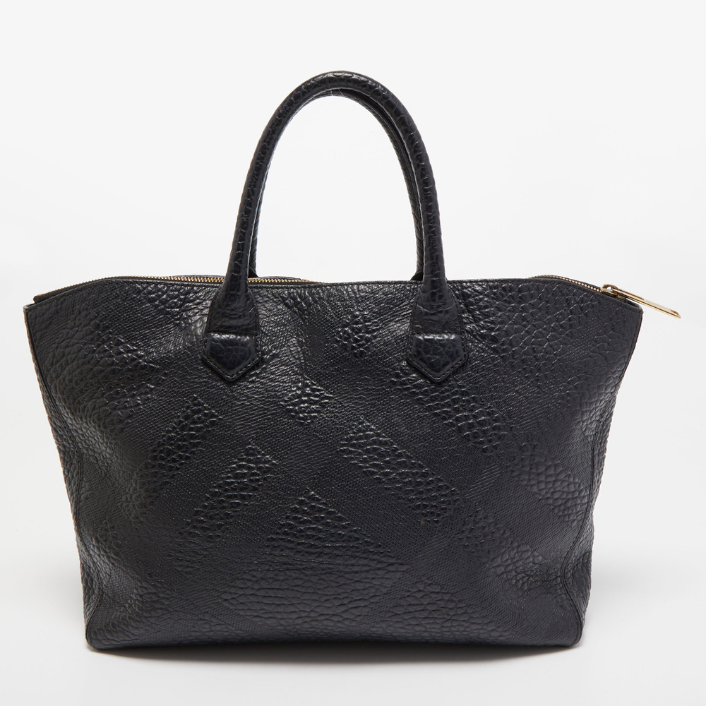 BURBERRY Black Embossed Check Leather Medium Dewsbury Tote - Picture 4 of 8